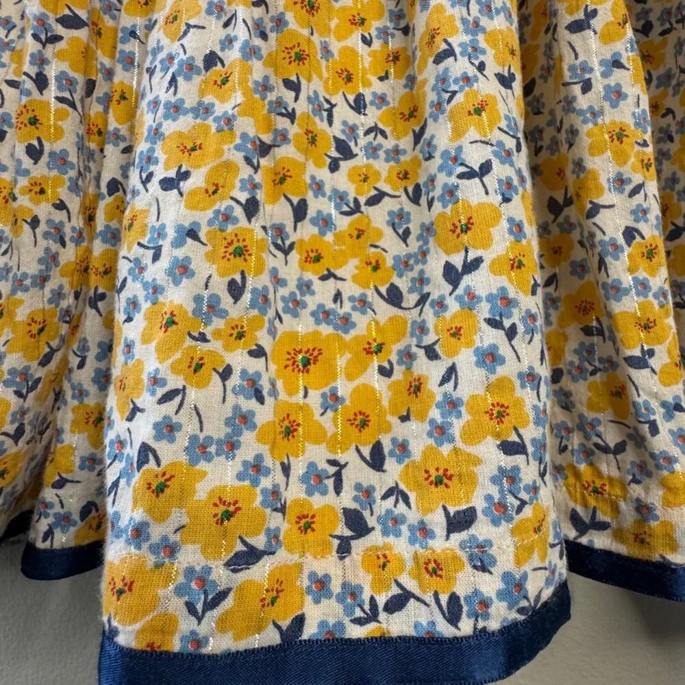 PINK CHICKEN Amma Dress Girls 4T 4 Golden Ditsy Floral Yellow Blue Spring Cotton - Picture 3 of 9